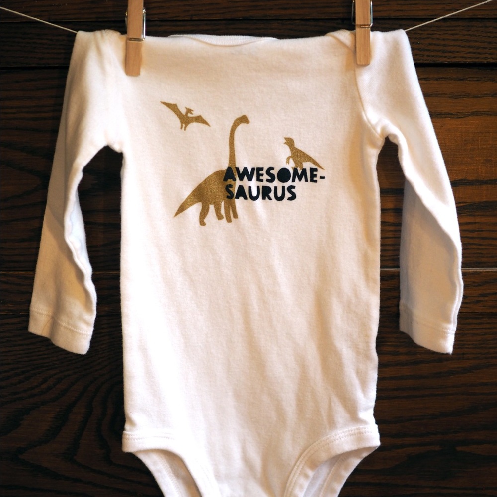 Awesomesaurus hand-screenprinted onesie